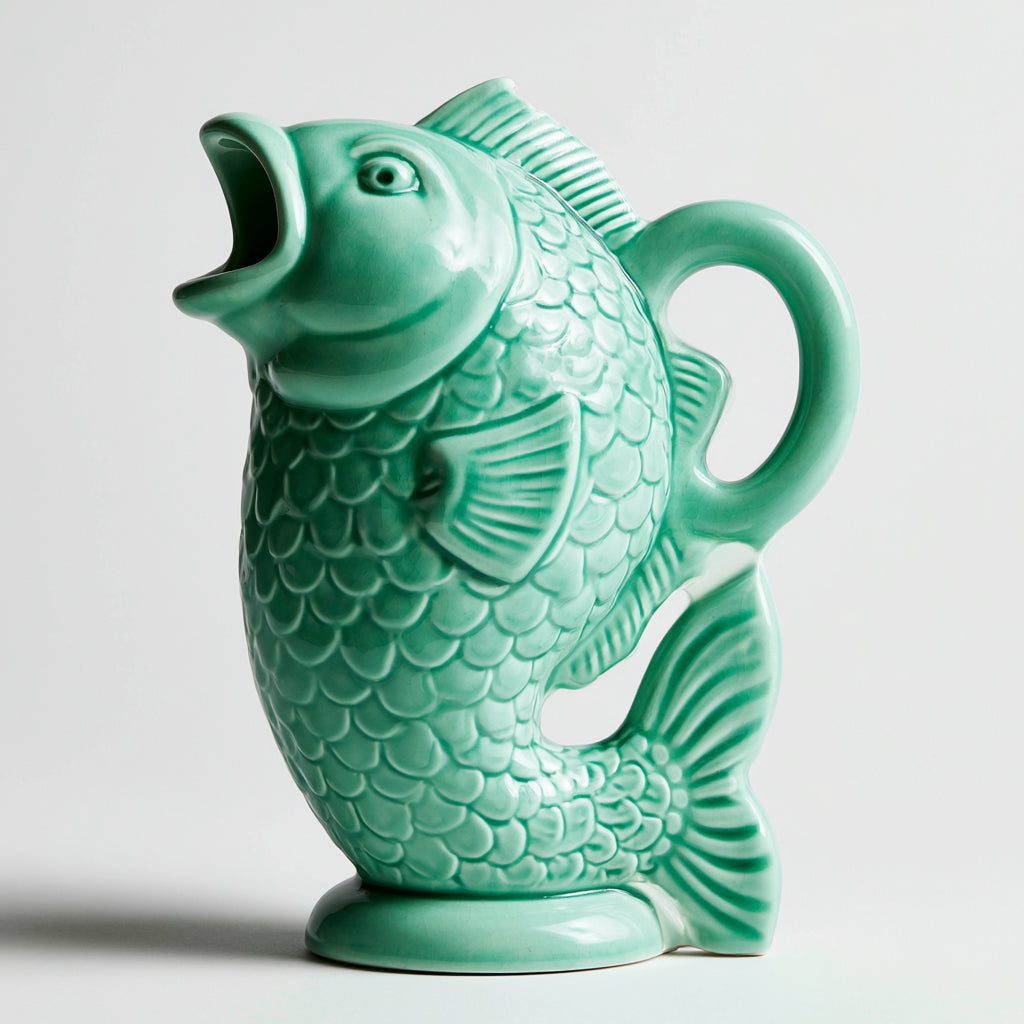 Jarrones - Cerámica - 29x18x36 cm - Verde menta - Pez esmaltado