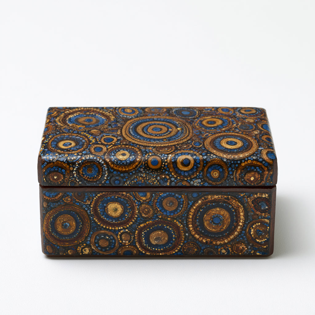 Joyeros - Madera - 23x15x10 cm - Azul-Dorado-Marron - Circulos Decorativos