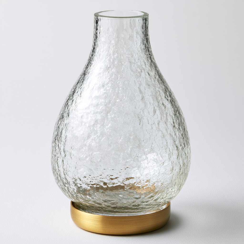 Jarrones - Vidrio-Metal - 22x22x32 cm - Transparente-Dorado - Texturizado moderno