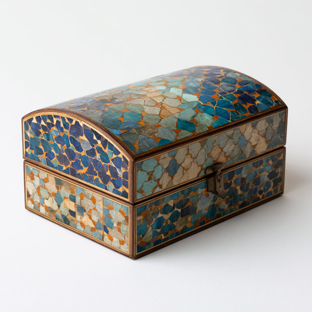 Joyeros - Madera-Metal - 26x15x14 cm - Azul-Verde-Beige-Dorado - Cofre Mosaico