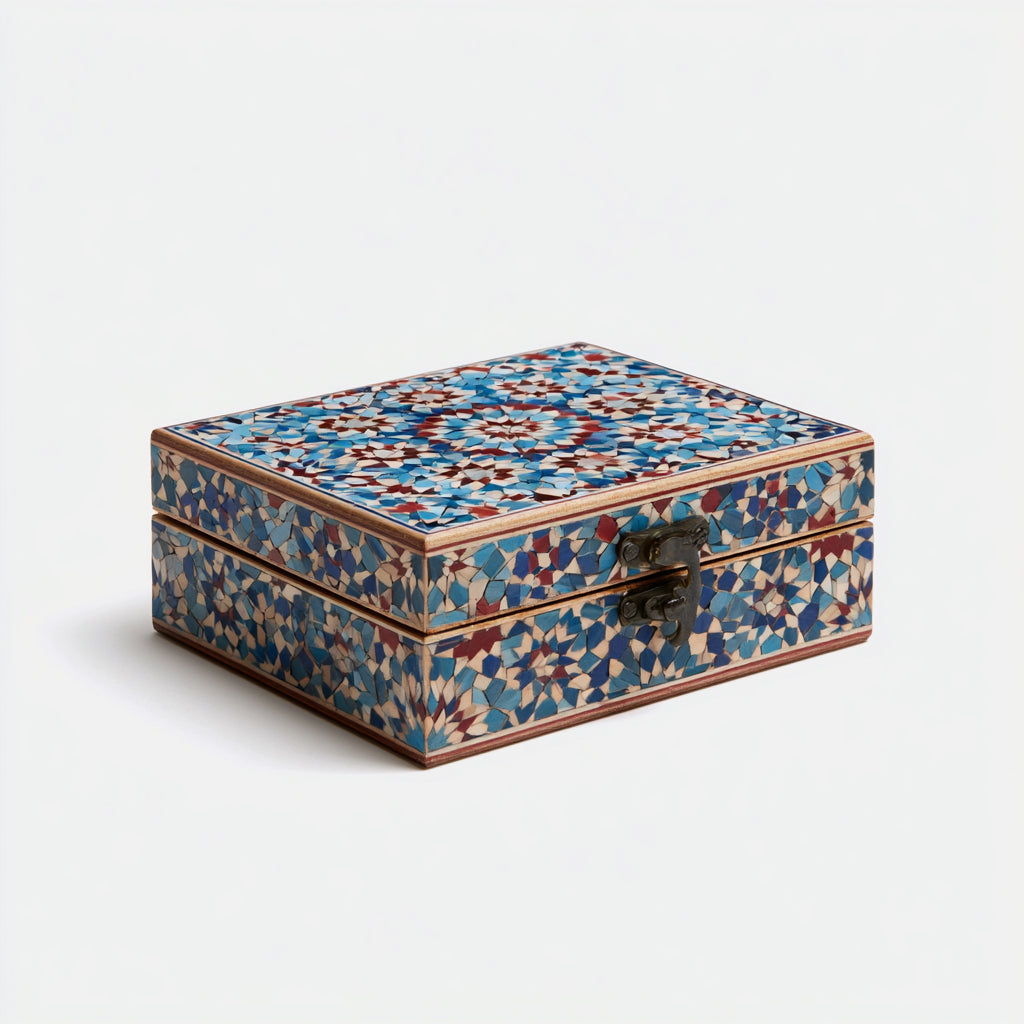 Joyeros - Madera-Metal - 27x17x9 cm - Azul-Blanco-Rojo-Marron - Mosaico Bajo