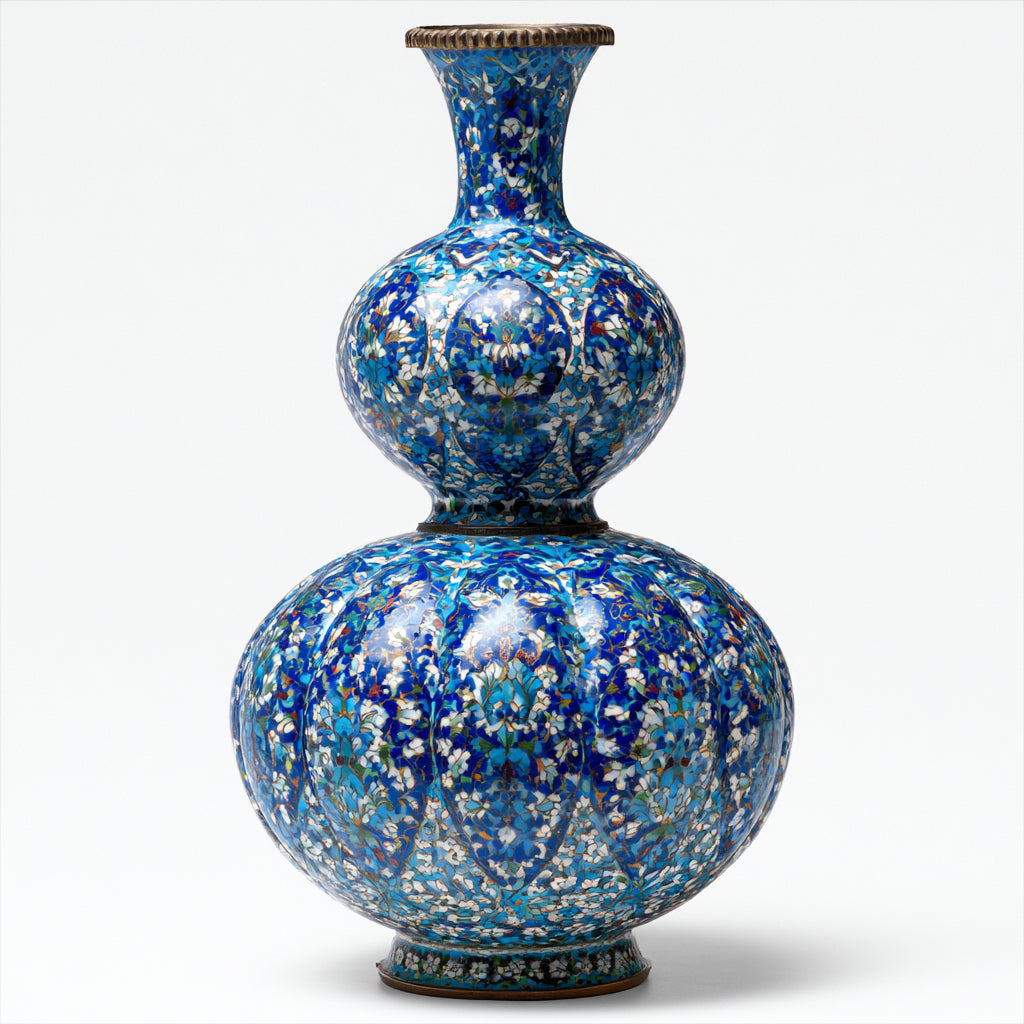 Jarrones - Cerámica-Metal - 28x28x52 cm - Azul-Turquesa-Blanco - Floral esmaltado