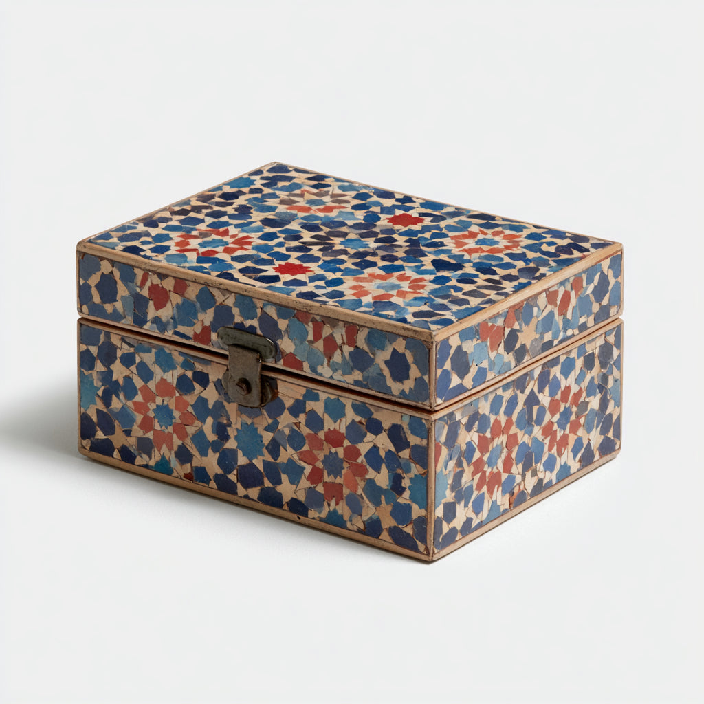 Joyeros - Madera-Metal - 24x16x10 cm - Azul-Beige-Rojo-Marron - Mosaico Geometrico