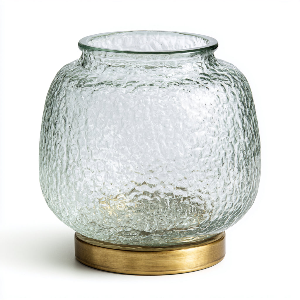 Jarrones - Vidrio-Metal - 28x28x30 cm - Transparente-Dorado - Texturizado moderno