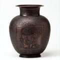 Jarrones - Metal - 29x29x38 cm - Cobre oscuro - Tallado vintage