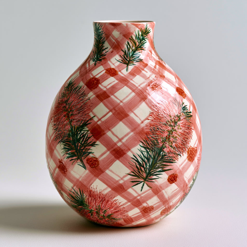 Jarrones - Cerámica - 26x26x34 cm - Rosa-Crema-Verde - Floral artesanal