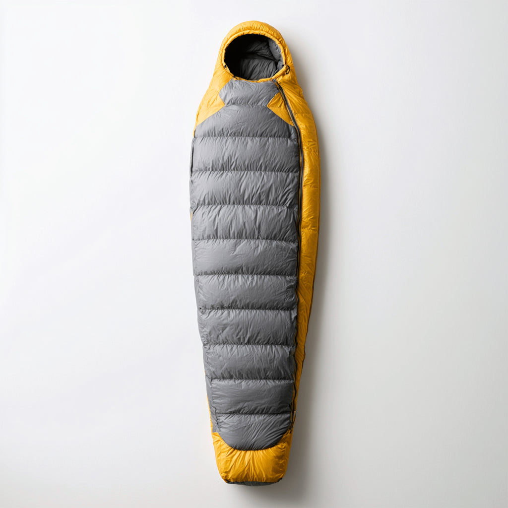 Sacos de Dormir - Poliéster - 224x80 cm - Gris-Amarillo - Tipo momia ligero para senderismo