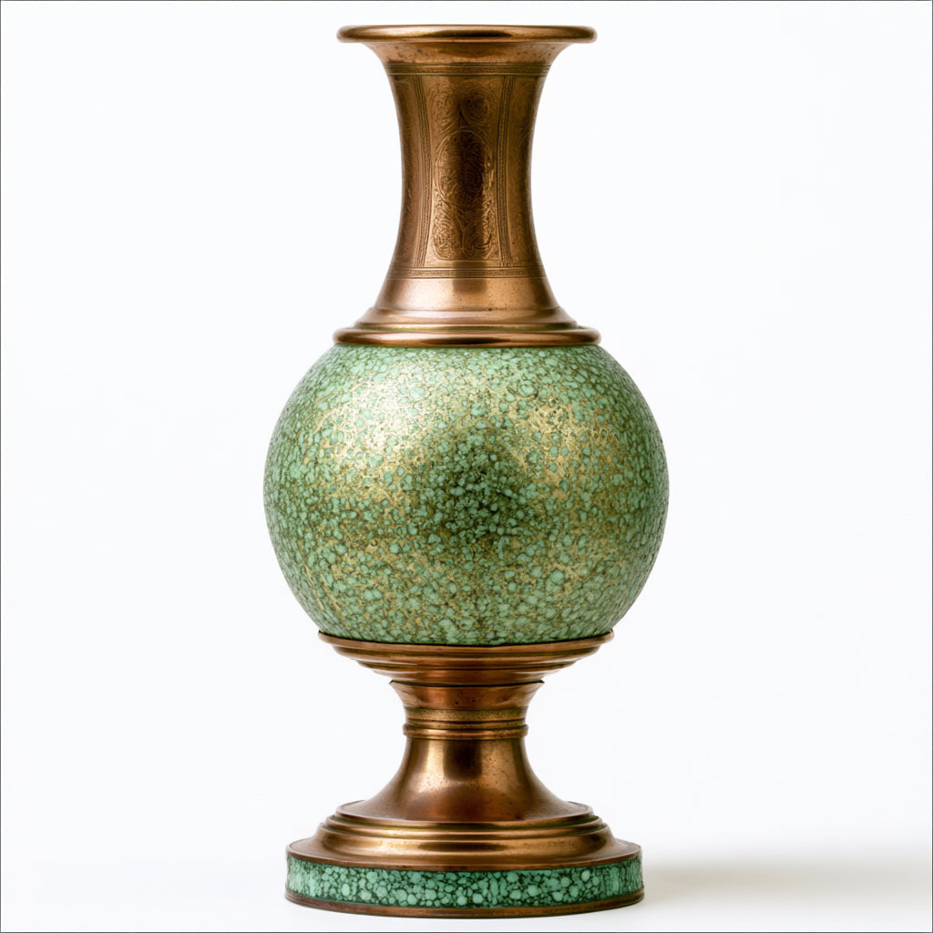 Jarrones - Metal-Cerámica - 24x24x50 cm - Cobre-Turquesa - Vintage grabado