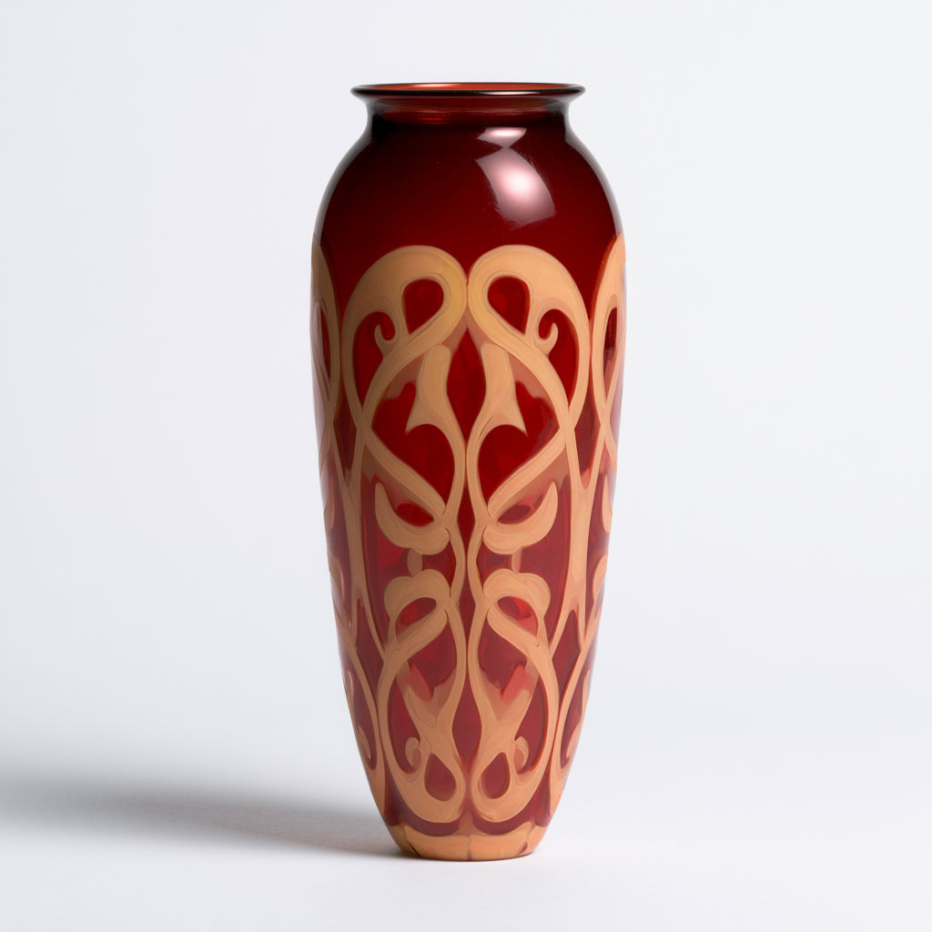 Jarrones - Vidrio - 18x18x46 cm - Rojo oscuro-Melocotón - Clásico ornamental